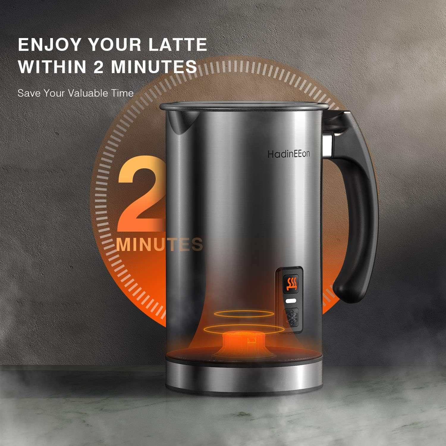 HadinEEon Milk Frother, Stainless Steel 16.9oz/3.4oz Electric Milk Frothr Automatic Milk Steamer, Hot and Cold Foam Maker and Milk Warmer (silver New version): Kitchen & Dining