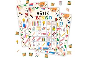 TRANFVGING Artist Bingo Game Set for Adults - Painting Birthday Party Card, Art Themed Favors for Family Paint Lovers, Activity Game Decor & Supplies -02
