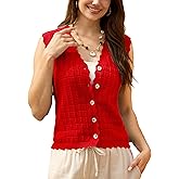 AceNest Trendy Sweater Vest Waffle Knit Top Vest V Neck Cardigan Sweater Casual Sleeveless Tops Cute Ruffle Vest