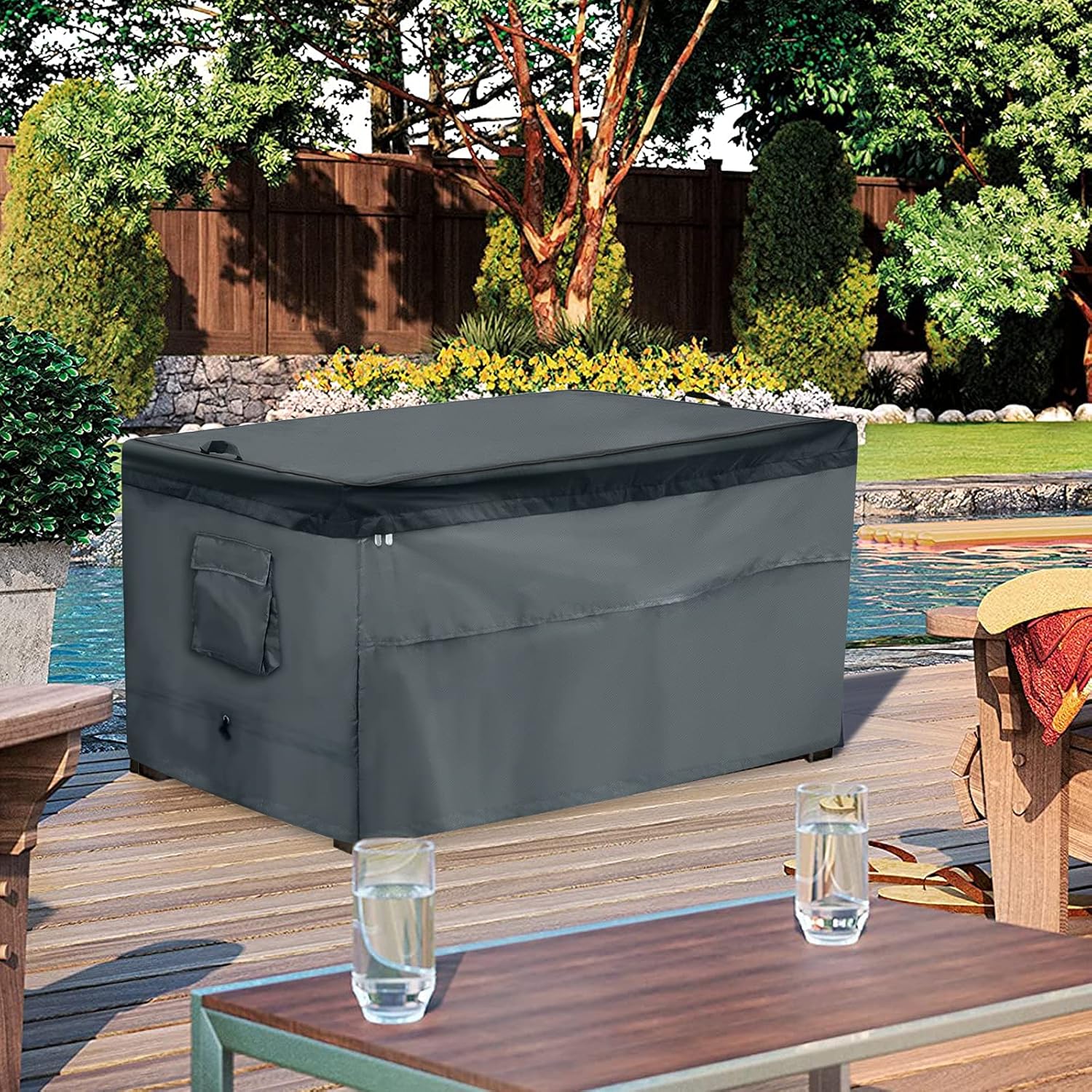 Storage Box Cover,Quick Open Patio Deck Box Top with Zipper and Pockets-Waterproof Oxford Fabric Storage Container Cover for Garden Deck Box(Gray,52x30x25in): Home Improvement