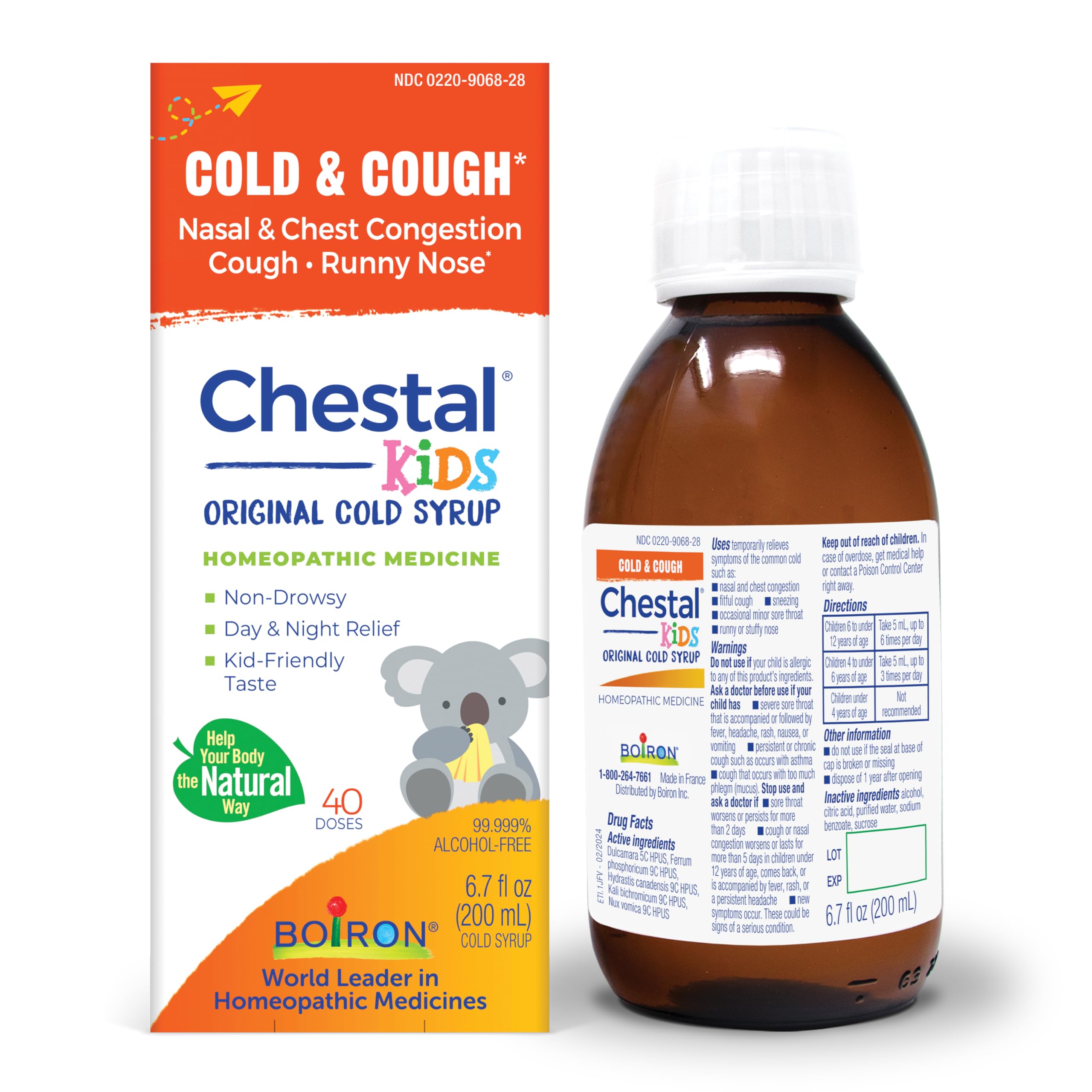 Boiron Chestal Children's Cold and Cough Syrup for Nasal and Chest Congestion, Runny Nose, and Sore Throat Relief - 6.7 Fl oz