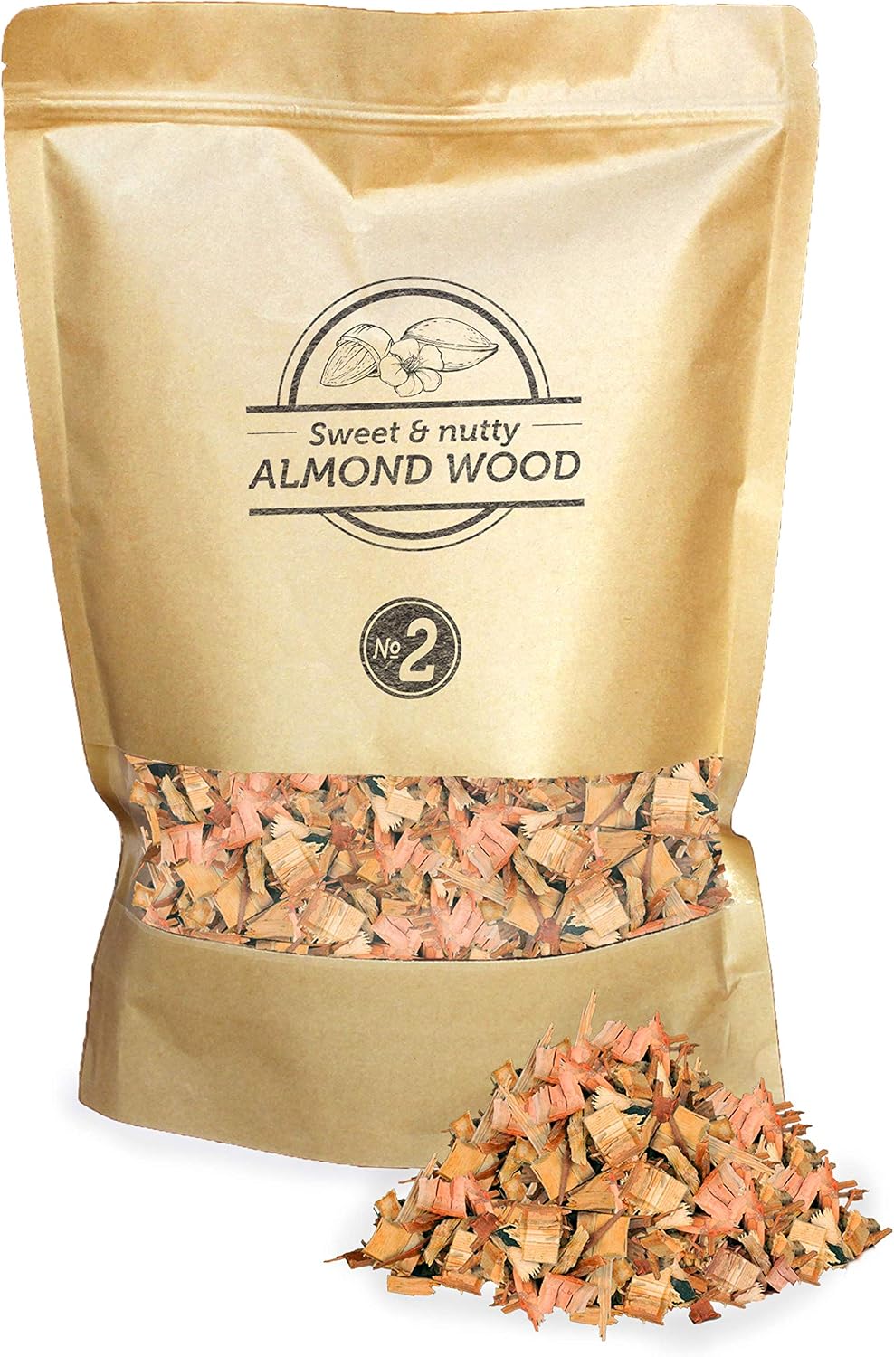 Smokey Olive Wood 1'7L Almond Wood Chips for BBQ and Smoking Size No. 2: 0'5-1 cm