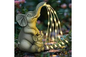 YDKOJGW Solar Garden Outdoor Statue with 30 LED Lights - Lawn Decor Elephant Figurine for Patio, Balcony, Yard Ornament - Unique Housewarming Lucky Elephant Mother Gift