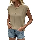 COSSEN Womens Summer Cap Sleeve Tops Trendy Casual Crew Neck Knit Lightweight Sweater Pullover Top