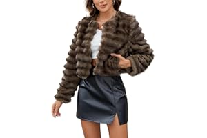 FIOPHY Womens Faux Fur Cropped Coats Fuzzy Long Sleeve Winter Jacket Open Front Cardigan Top Fluffy Warm Outwear with Pockets
