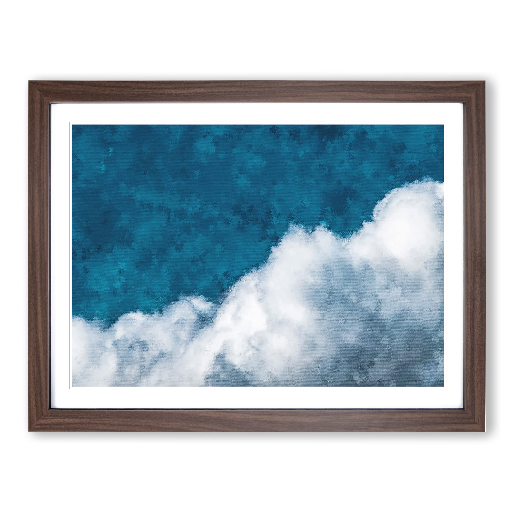 Crisp Clouds Painting Modern Art Framed Wall Art Print, Ready to Hang Picture for Living Room Bedroom Home Office Décor, Walnut A3 (46 x 34 cm)