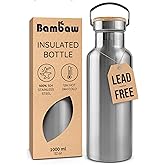 Bambaw 32 oz Water Bottle | Insulated Water Bottles | Water Bottle Stainless Steel | Insulated Travel Water Bottle | Insulated Water Bottle | Stainless Steel Water Bottles | 1 Liter Water Bottles