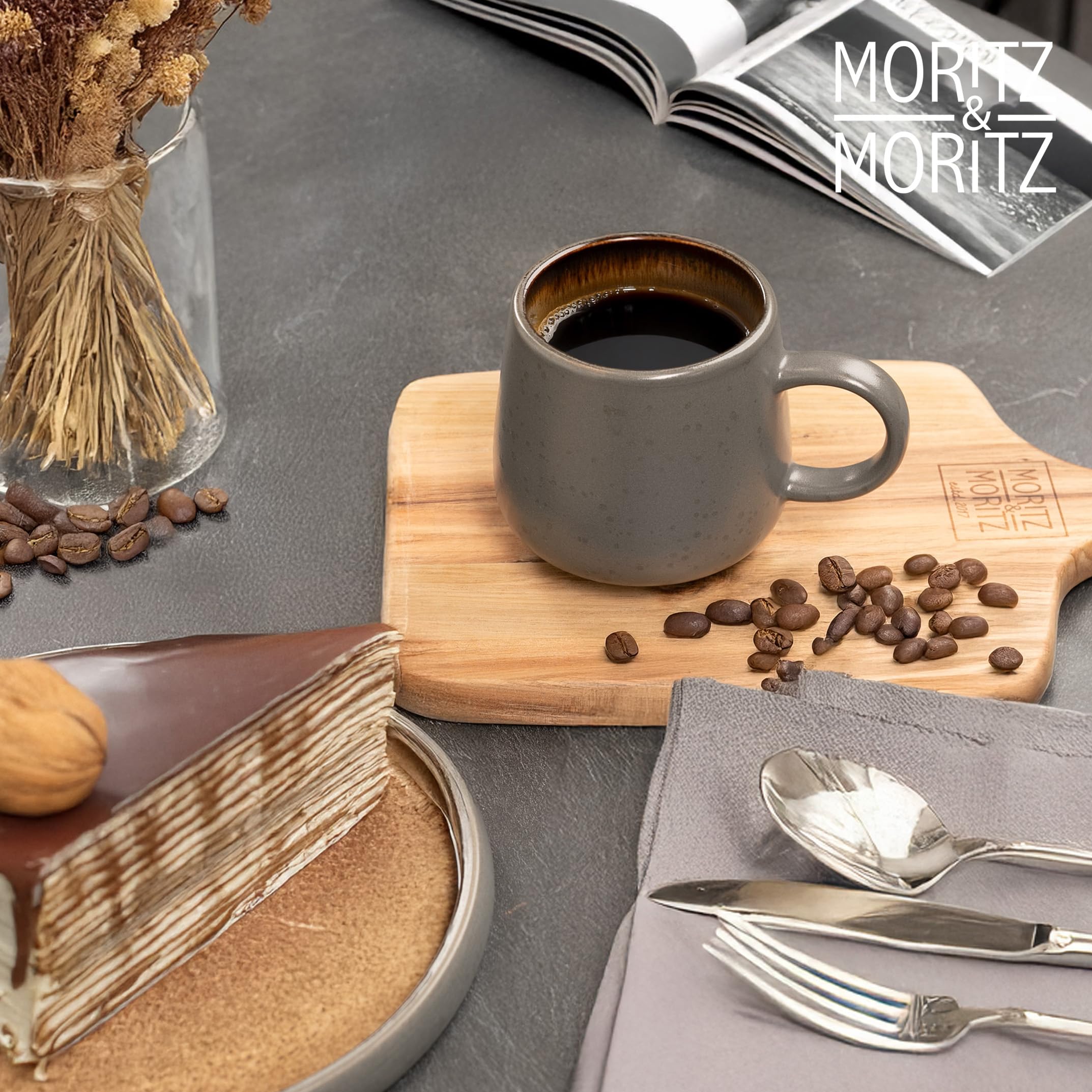 Moritz & Moritz SOLID 6er Tassen Set Grau/Beige - Kaffeebecher Set aus robustem Steinzeug - 400ml Volumen - Spülmaschinen- & mikrowellenfest - Perfekt für Kaffee, Tee & mehr 8