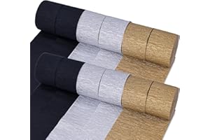 Koogel 12 Rolls Crepe Paper Streamers, 984ft Black Gold Silver Graduation Party Decorations for Corporate Events Birthday Decorations, 1.8" x 82ft/Roll