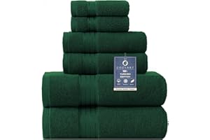 COZYART Dark Green Bath Towels Set, Turkish Cotton Hotel Large Bath Towels Bulk for Bathroom, Thick Bathroom Towels Set of 6 with 2 Bath Towels, 2 Hand Towels, 2 Washcloths, 650 GSM