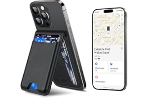 EXTRELIFE for Magsafe Wallet, Works with Apple Find My, Strongest Magnetic Wallet for iPhone 17/16/15/14/13/12 Series, for iPhone Walle t with Adjustable Stand, 6 Cards Holder, Vegan Leather, Black