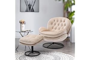 Homsof Velvet Swivel Accent Chair with Ottoman Set, Modern Chaise Lounge with Footstool, Comfy Armchair with Metal Legs