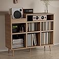 Turntable Shelf with Vinyl Storage for up to 500 Albums, Vinyl Record Player Shelf with Power Outlet Sideboard Buffet Cabinet for Living Room (Brown)