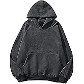 Lauweion Women Solid Basic Fleece Letter Loose Hoodie Sweatshirt Long Sleeve Kangaroo Pocket Drop Shoulder Pullovers Top