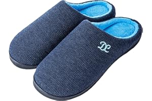 DL Mens Memory Foam Slippers Slip on, Comfy House Slippers For Mens Indoor Outdoor, Cozy Men's Bedroom Slippers Warm Soft Flannel Lining Closed Toe Man Slippers Size Black Gray Navy