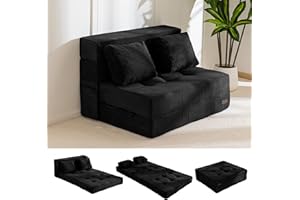 MAXYOYO Convertible Sofa Bed, Fold Out Loveseat Sleeper Sofa with Pillow, 4 in 1 Tufted Folding Couch Bed Foam Floor Couch, Lazy Chair for Living Room Bedroom Guest Room, Black