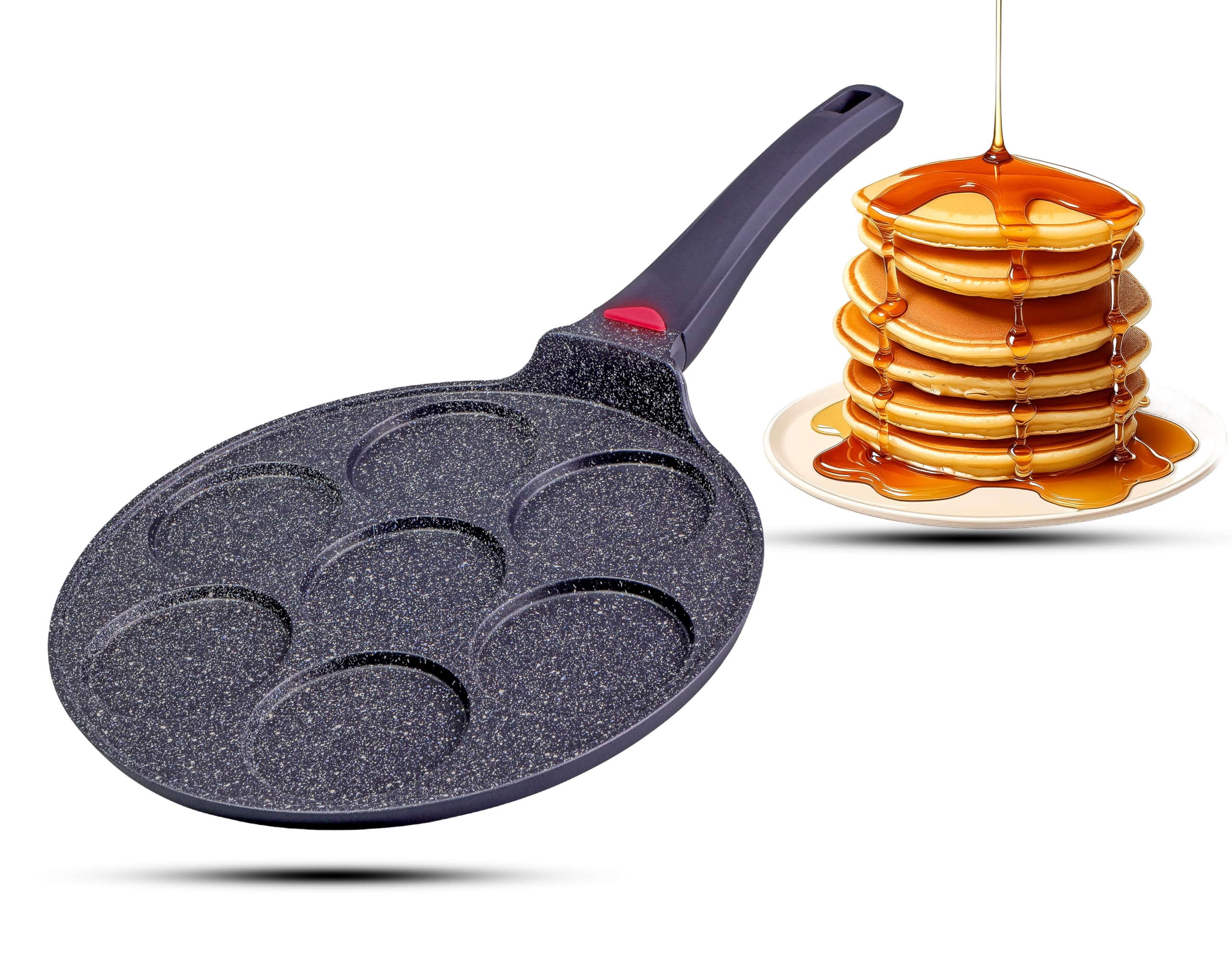 INTIGNIS Non-Stick Ceramic Coated Frying Pan 26cm for Mini Pancakes | Mini Uthappam | Mini Crepe | Frying Eggs | 4 & 7 Moulds | Induction Safe