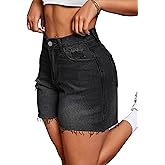 IWD Jean Shorts for Women High Waisted Stretchy Casual Denim Shorts Ripped Frayed Hem Summer Trendy Jorts
