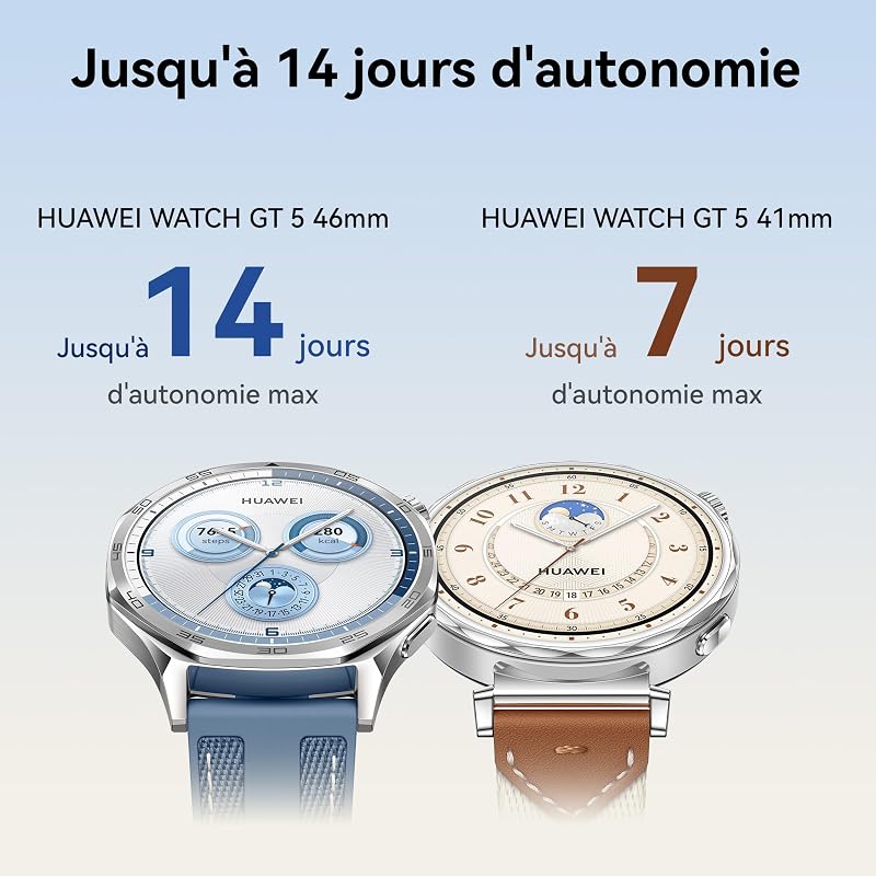Watch GT 5 46mm Montre Connectée, Design aux Lignes épurées, Nouvelle expérience de Course à Pieds et de Cyclisme, Suivi de la santé, Jusqu'à 14 Jours d'autonomie, iOS & Android, Noir
