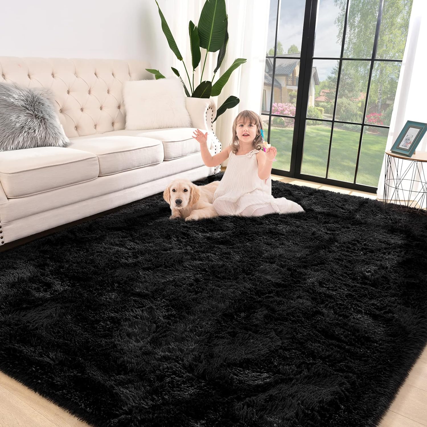 Rugs, Pads & Protectors - Jelymark Super Soft Shaggy Rug for Bedroom, 4x5.9 Feet Fluffy Carpet for Living Room, Fuzzy Indoor Plush Area Rug for Home Decor, Furry Floor Rugs for Dorm, Kids Nursery Rug for Girls, Black