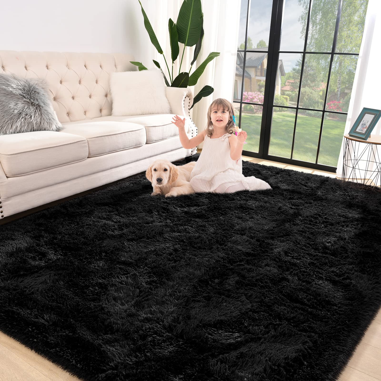 Photo 1 of * use* JSuper Soft Shaggy Rug for BedroomFluffy Carpet for Living Room, Fuzzy Indoor Plush Area Rug for Home Decor, Furry Floor Rugs for Dorm, Kids Nursery Rug for Girls, Black