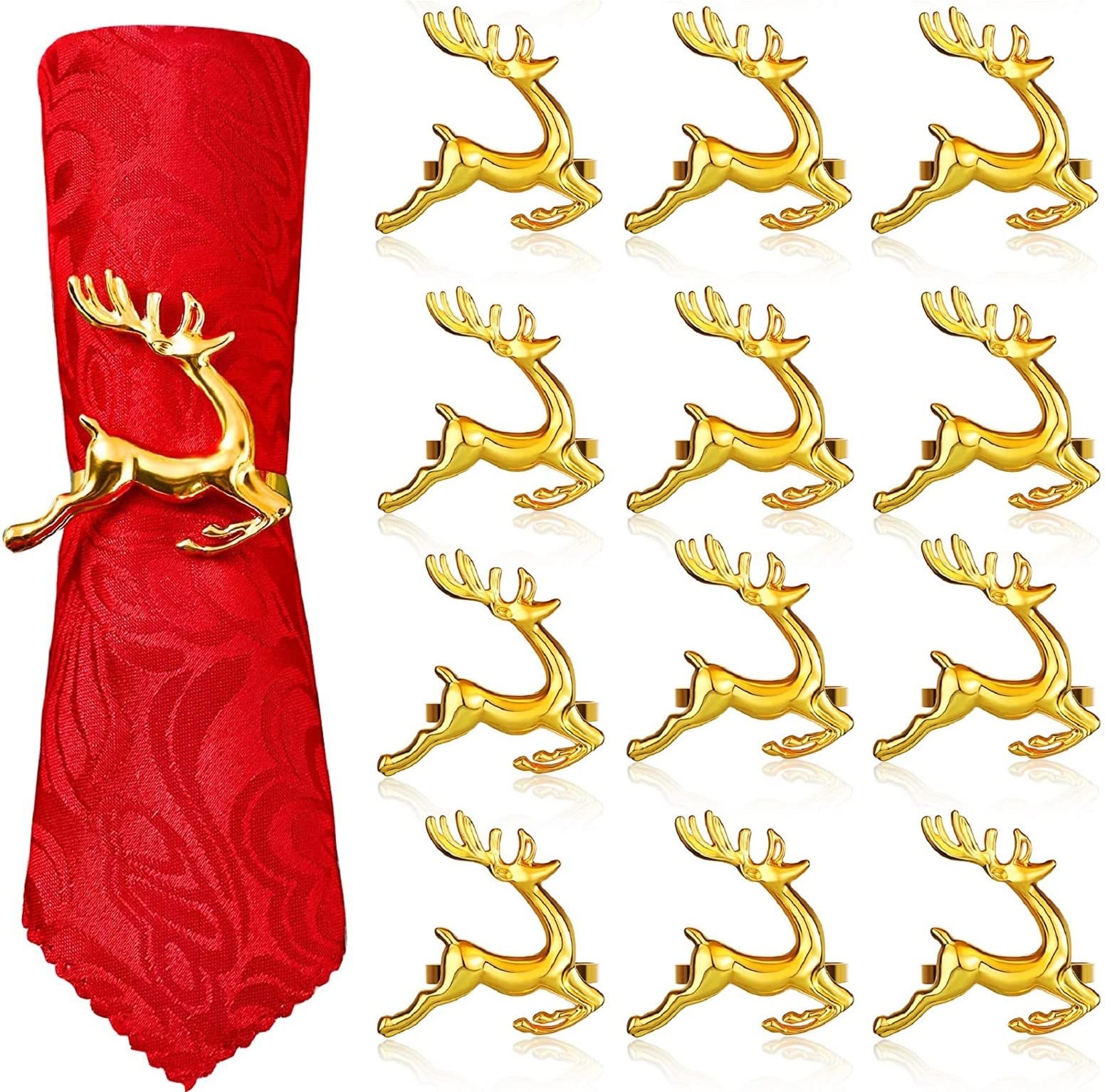 LATERN 12Pcs Christmas Reindeer Napkin Rings, 6CM Gold Deer Napkin Holders Reindeer Napkin Buckle for Christmas Lunch Thanksgiving Party Holiday Wedding Table Decoration
