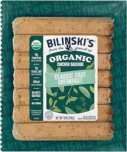 Bilinski's Organic Sage Breakfast Chicken Sausage, 9g Protein/60 Calories, Fully Cooked, GAP Certified Chicken, No Antibiotic
