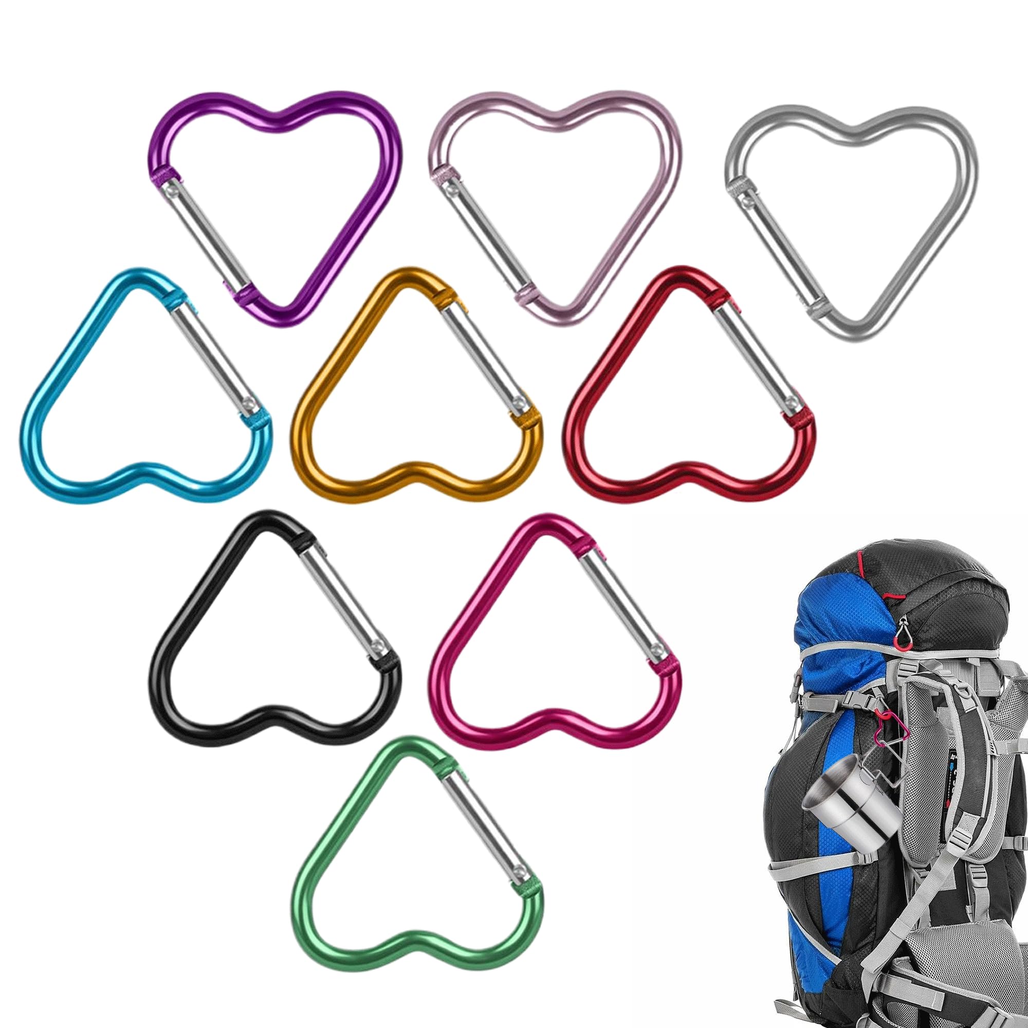 18PCS Heart Shape Carabiner Clips for Metal Keychain Home, RV, Camping, Fishing, Hiking, Traveling - Small Key Ring, Colourful, Rustproof