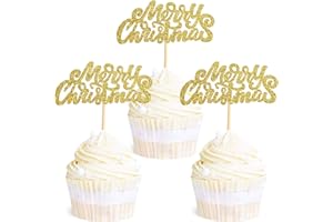 Ercadio 36 Pack Merry Christmas Cupcake Toppers God Glitter Holiday Xmas Cake Picks Decorations for Christmas Party Supplies