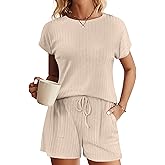 Ekouaer Pajamas Set for Women 2 Piece Pjs Ribbed Knit Lounge Set Cap Sleeve Loungewear Sleepwear S-XXL