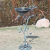 HOUYANG 11.4" W x 31" H Cast Iron Pedestal Bird Bath, Birdbaths for Outdoors,Bird Bath for Outside,Vintage Metal Bird Bath Garden Yard Decor