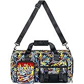 Kids Travel Duffle Bag for Boys 18 Inch, Water-Resistant Sport Bag with Separate Shoe Compartment for Gym, School, Overnight Trips, Camping & Sleepovers, Yellow Racing Car