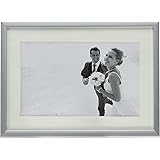 Golden State Art, Metal Wall Photo Frame Collection, 5x7 Aluminum Silver Photo Frame with Ivory Color Mat for 4x6 Picture, Real Glass & Table-top Display