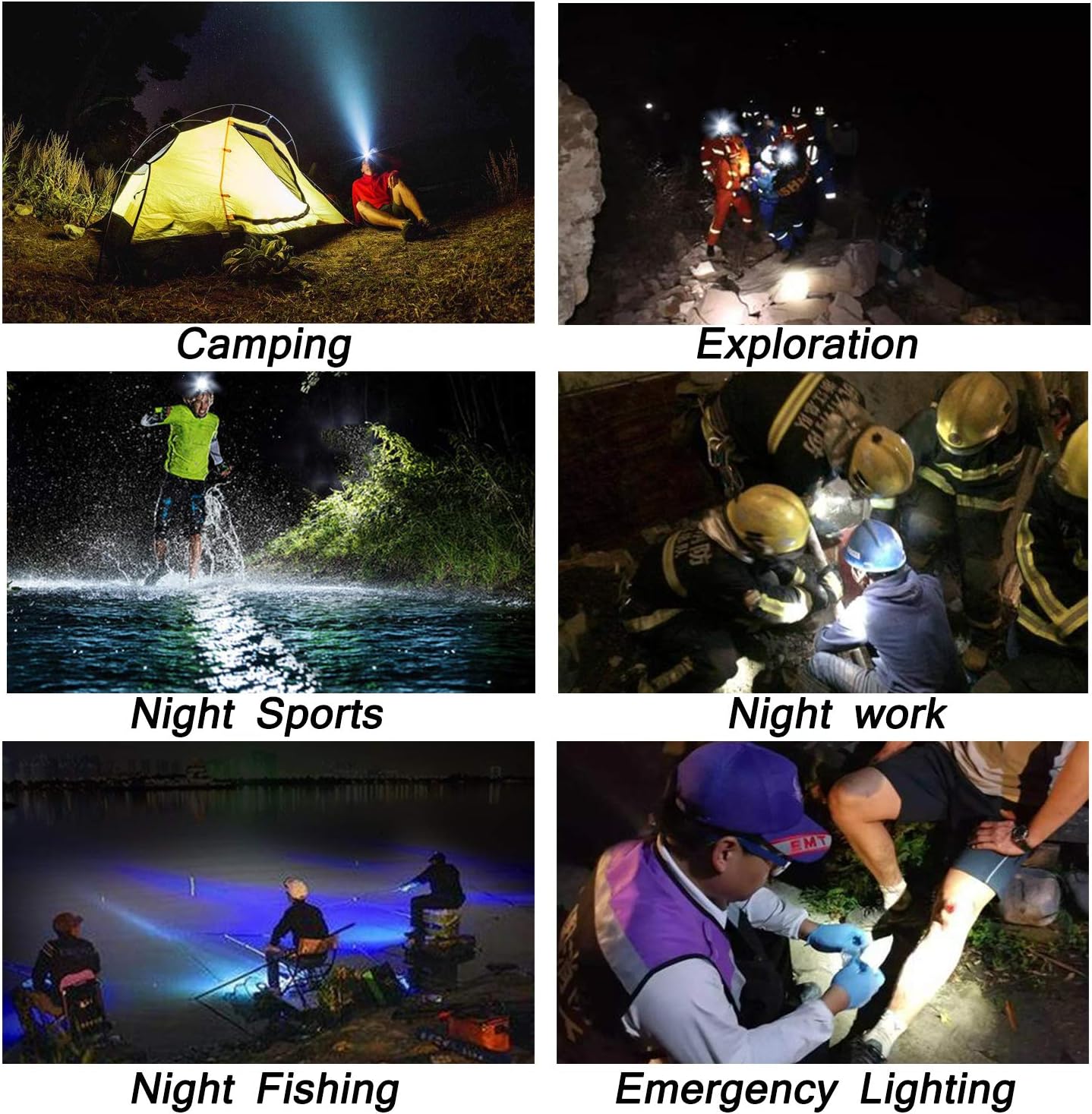 Headlamp, High Lumen Ultra Bright 8LED Headlight Flashlight with White Red Lights, USB Rechargeable Head Lamp with 2 Batteries, 8 Modes for Outdoor Camping Cycling Running Fishing. - - 