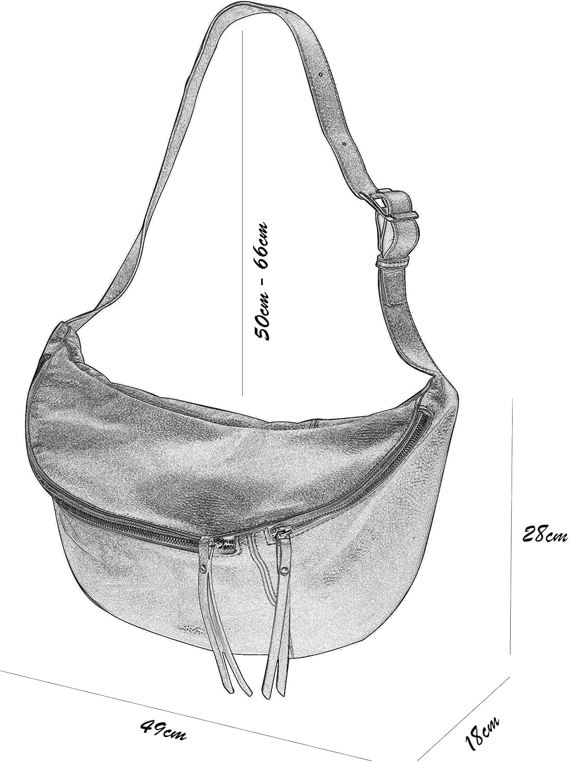 SH Leder Daniela G768 Genuine Leather Women's Unisex Chest Bag for Festival Travel Large Waist Bag Crossbody Bag Women Leather Bag 49 x 28 cm - Image 5