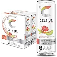 CELSIUS Grapefruit Melon Green Tea Non-Carbonated Fitness Drink, Zero Sugar, 12oz. Slim Can (Pack of 4)