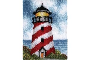 LUBOT 21" X 15" Lighthouse Latch Hook Kits for Adults Kids Rug Pillow Cover with Printed Canvas Pattern Crochet Kit for Beginners