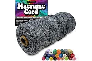 HIPPIE CRAFTER 3mm Macrame Cord 3mm Thick Cords for Macrame Yarn 100% Cotton Colored Macrame Rope Cord Natural Craft Cord String Yarn Supplies 325 Feet 3 mm Cotton Macrame Cord Thin Gray or Grey Macrame Supplies
