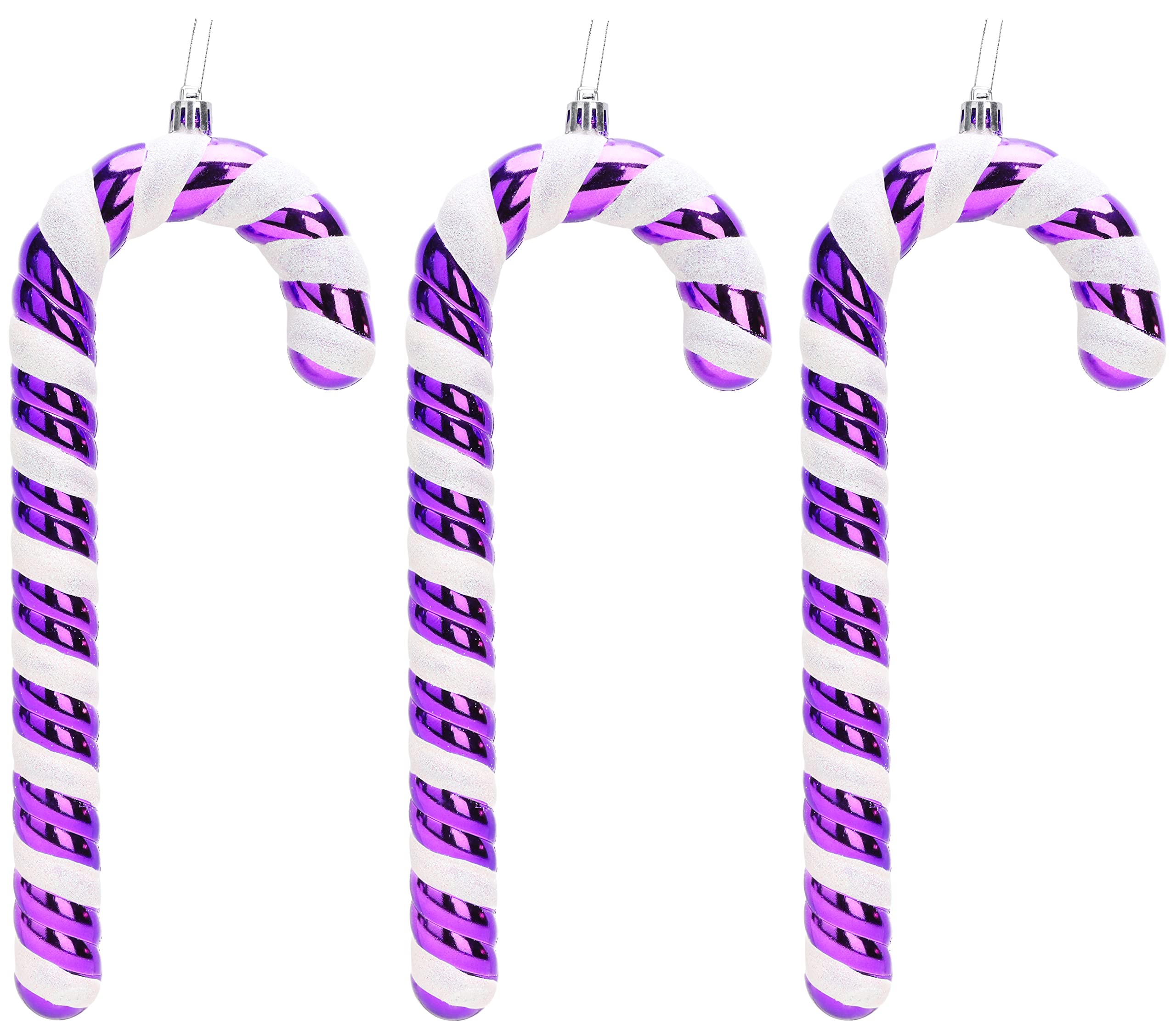 Christmas Concepts® Pack of 3–250mm (10") Extra Large Candy Cane Baubles – Shiny & Glitter Decorated – Christmas Decorations (Purple)