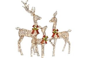 HOYECHI Christmas Decorations Outdoors Reindeer Family - Light up Christmas Decor Brown Deer 3 Piece with LED Lights, Extension Cord, Ground Stakes, for Outdoor Front Yard Porch - Brown
