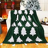 FuWeave Christmas Tree Throw Blanket Gift Winter Plush Fleece Soft Cozy Christmas Tree Green Throw Blanket with Tassels 50x60'' for Xmas Holiday Bed Sofa Couch Home Decoration Ideal Gift for Women Men