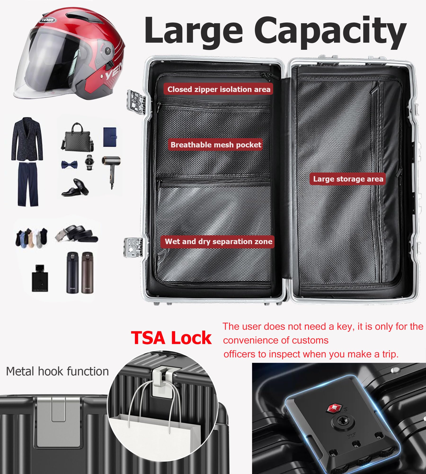 feilario 30in Super Large Captain Aluminum Frame Hardside Spinner Wheels Luggage, Removable Wheels Zipperless Checked Suitcase with Cup Holder/Phone Holder