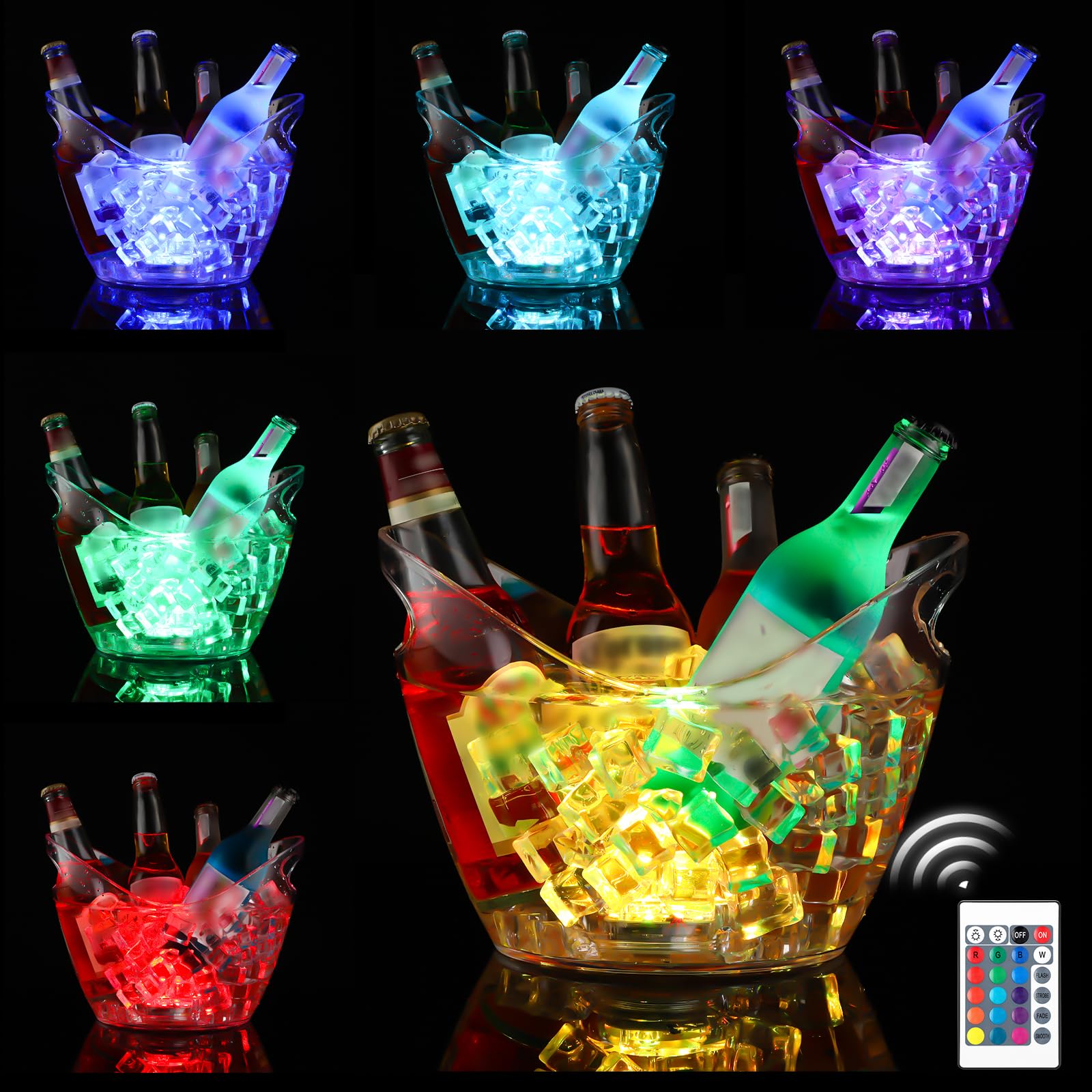 Photo 1 of Funnymoom 4L LED Ice Buckets with Waterproof Light and Remote Control Light up Plastic Ice Bucket Clear Large Capacity Beer Bucket for Champagne Wine Drinks Parties Home Bar KTV Club Summer, Colorful