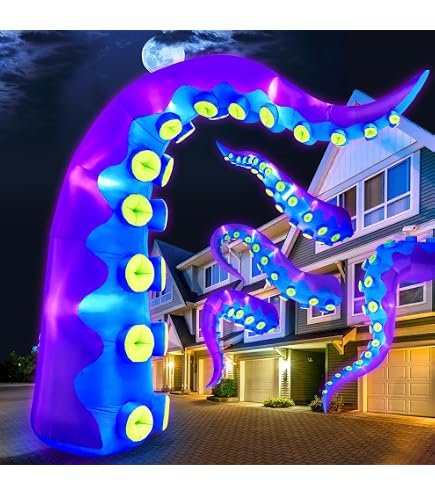 Joyfy 10 FT Long Halloween Inflatable Outdoor Decoration, 3Pcs Inflatable Octopus And Tentacles With Built-in LEDs For Halloween Party Yard Lawn Decor