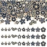 Beadthoven 100pcs Black Flower Enamel Charms for Jewelry Making, 10 Styles Cherry Blossom Flower Pendants Golden Plated Charms Dangle Floral Beads Bulk for DIY Necklace Earrings Keychain Accessory