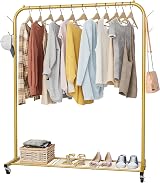 HOMIDEC Clothes Rail Portable Rack with Wheels and Shelf, Holds 40kg Golden