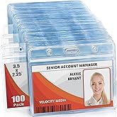 Mifflin-USA Horizontal ID Name Badge Holder (Clear, 3.5x2.25 Inches, 100 Pack), Waterproof and Resealable Plastic Card Holders
