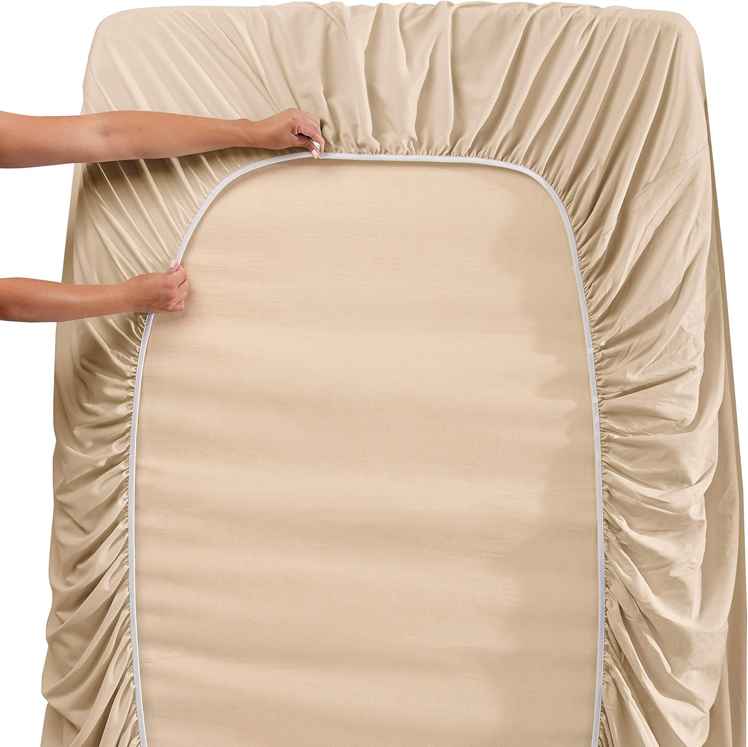 Nestl Luxury Queen Sheet Set - 4 Piece Extra Soft 1800 Microfiber-Deep Pocket Bed Sheets with Fitted Sheet, Flat Sheet, 2 Pillow Cases-Breathable, Hotel Grade Comfort and Softness - Beige Cream: Home & Kitchen