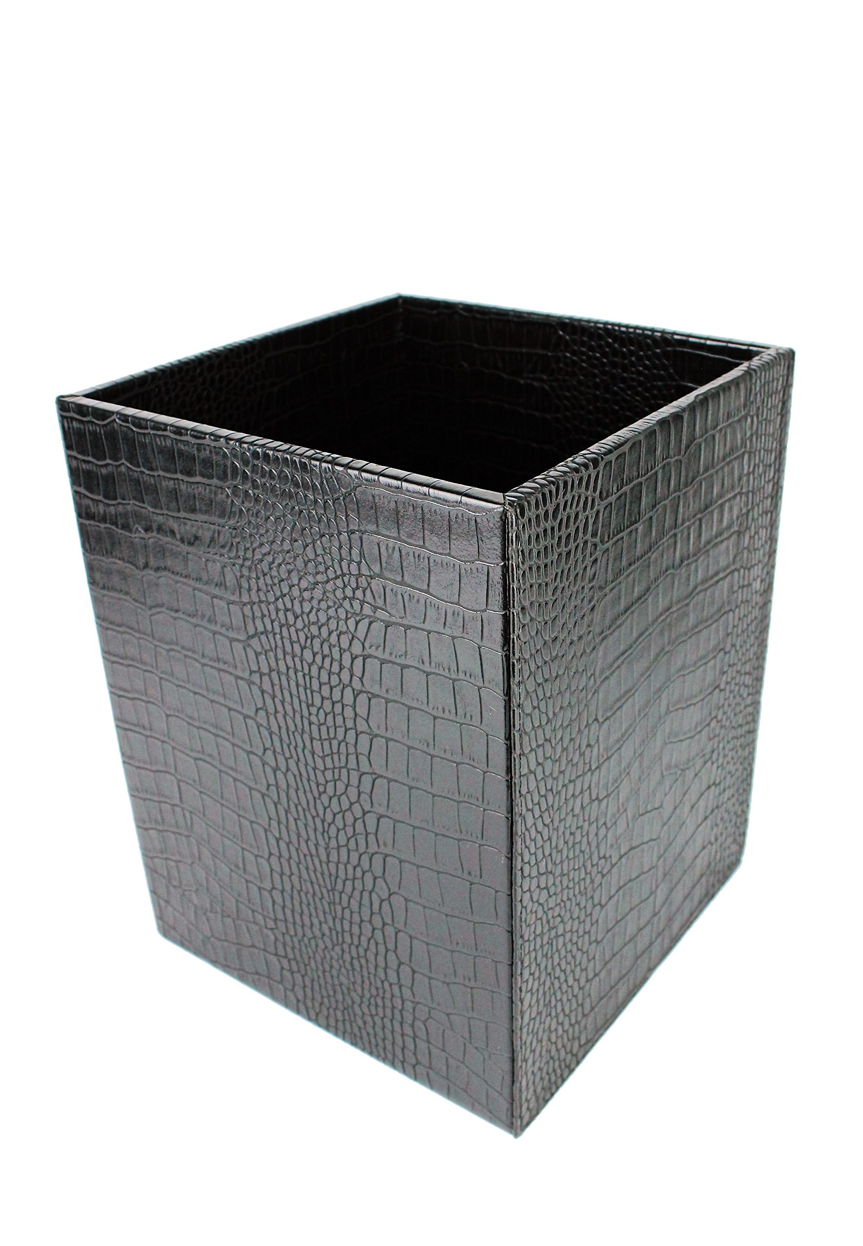 SIGNATURE HOME COLLECTION Waste Paper Basket, Faux Leather, Artificial leather, Black, 22 x 22 x 28 cm