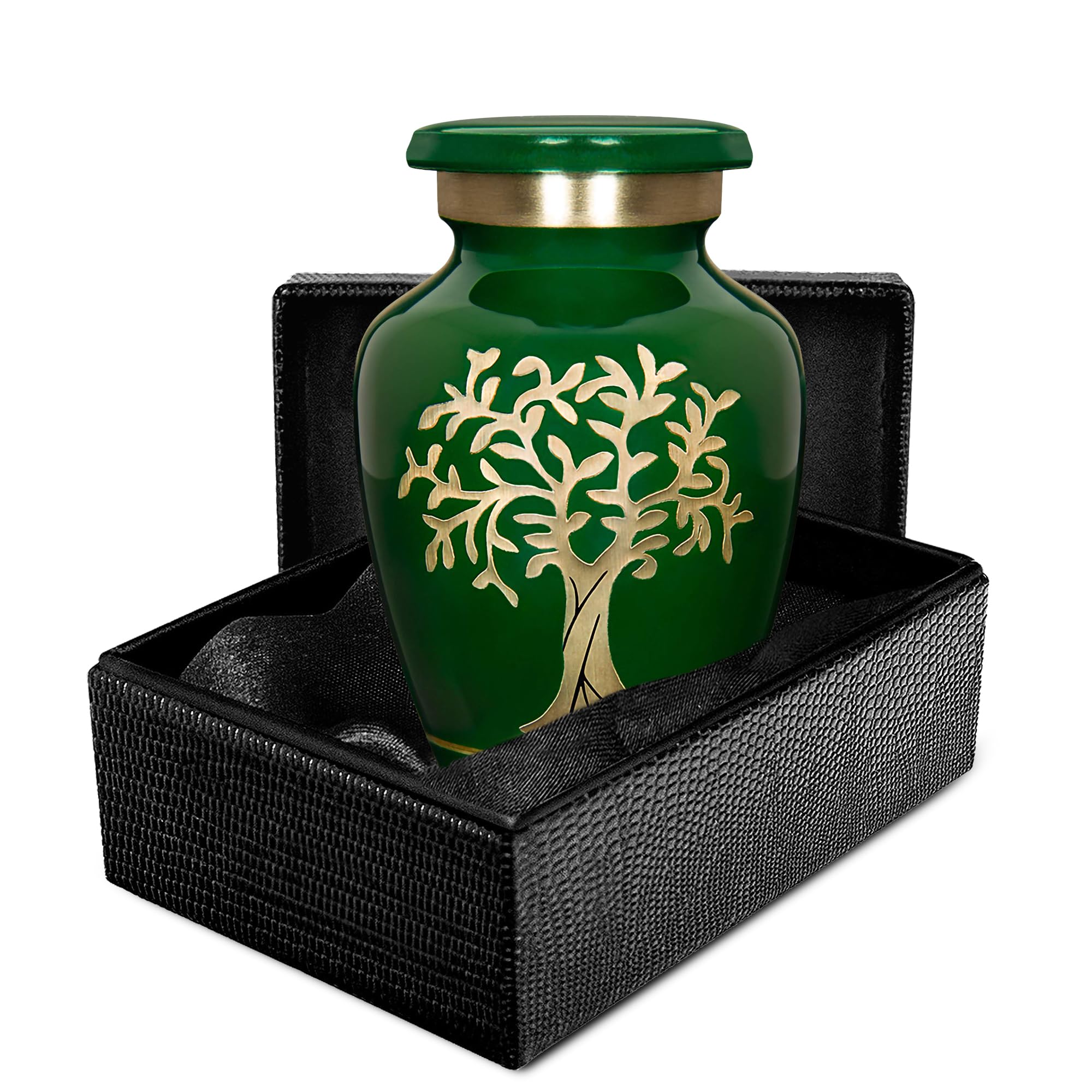 Photo 1 of Trupoint Memorials Small Urns for Human Ashes Keepsake, Tree of Life Decorative Mini Cremation Urn for Adult Men and Women, Small Dark Green
